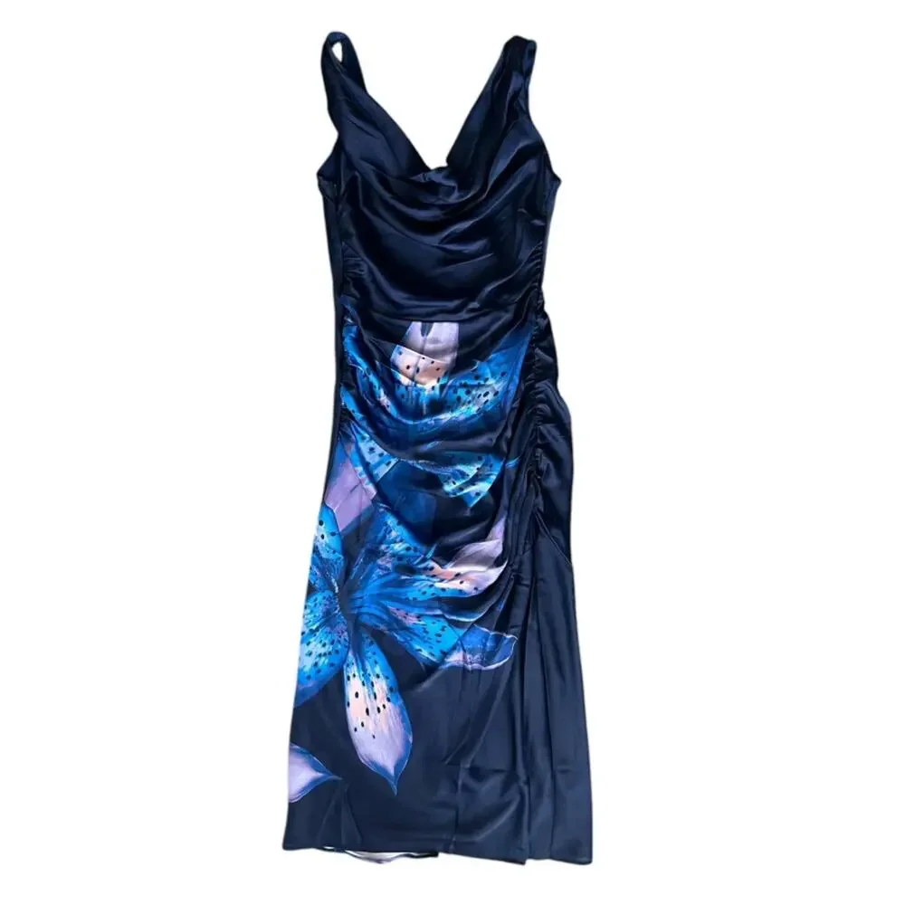 Abercrombie & Fitch Women’s Cowl Neck Draped Maxi Dress Dark Indigo Floral
